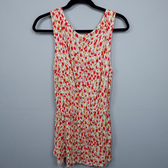 French Connection UK Style Dancing Tulips Draped Neck Top Sz XL Red Beige Floral - Picture 10 of 13
